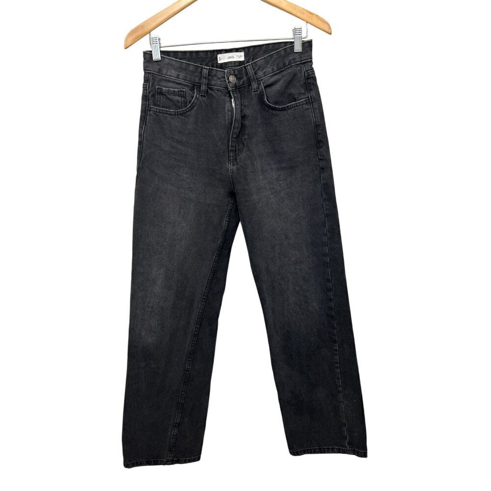 MNG Womens High-Waisted Black Washed Straight-Leg Denim Jeans Size 4